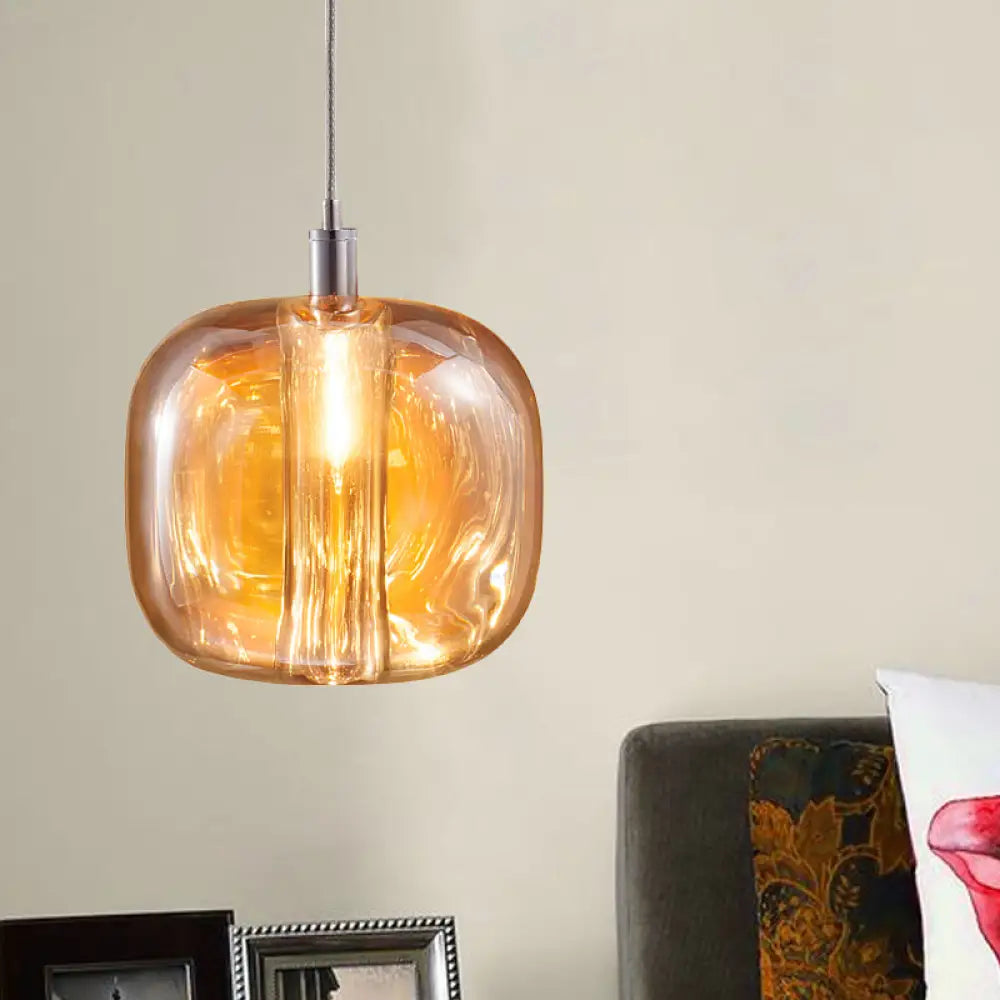 Modern Designer Drum Suspension Pendant - Mirrored Clear/Amber/Smoke Glass 1 Light Hanging Lamp