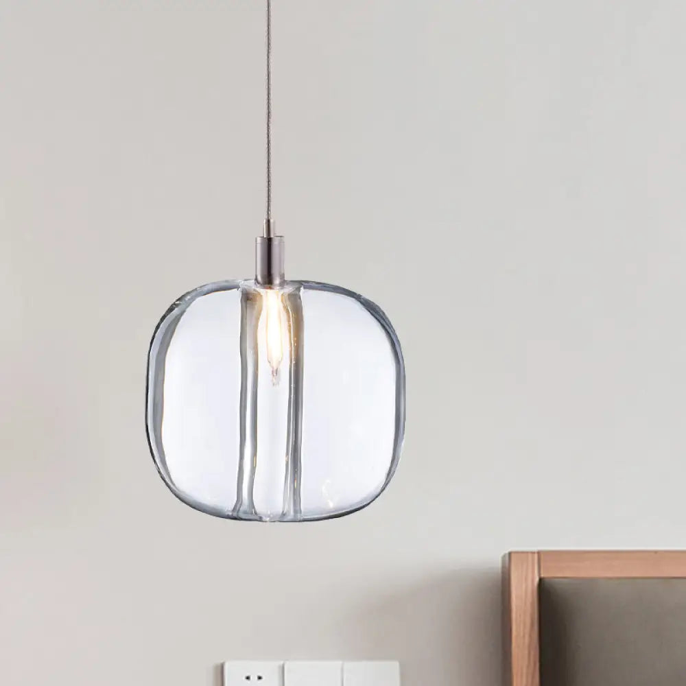 Modern Designer Drum Suspension Pendant - Mirrored Clear/Amber/Smoke Glass 1 Light Hanging Lamp