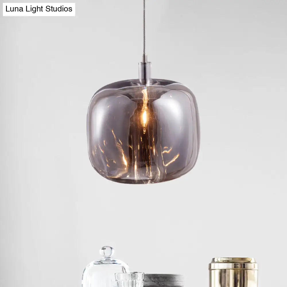 Modern Designer Drum Suspension Pendant - Mirrored Clear/Amber/Smoke Glass 1 Light Hanging Lamp