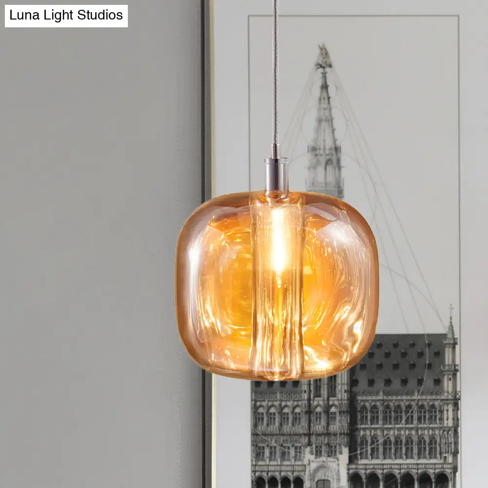 Modern Designer Drum Suspension Pendant - Mirrored Clear/Amber/Smoke Glass 1 Light Hanging Lamp