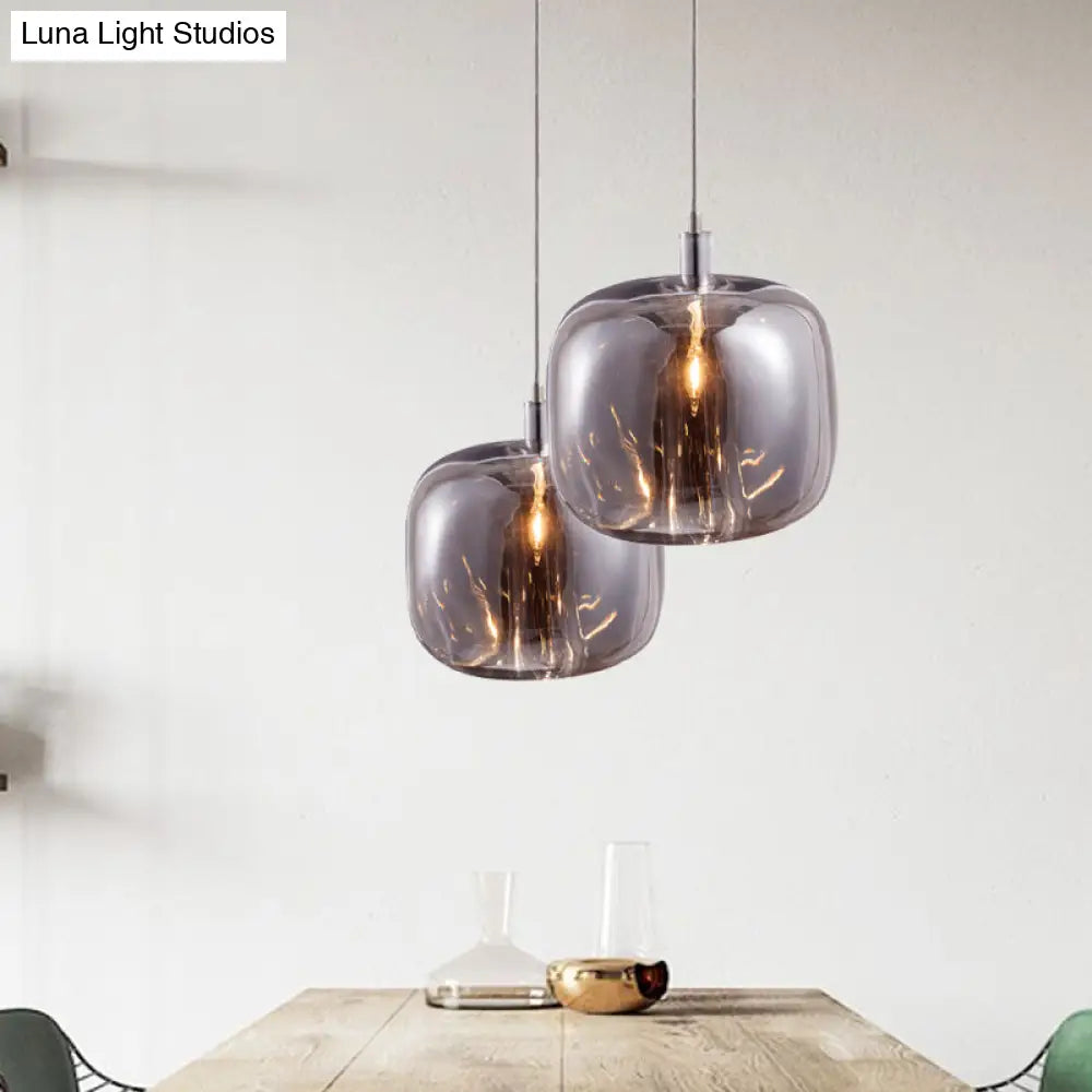 Modern Designer Drum Suspension Pendant - Mirrored Clear/Amber/Smoke Glass 1 Light Hanging Lamp