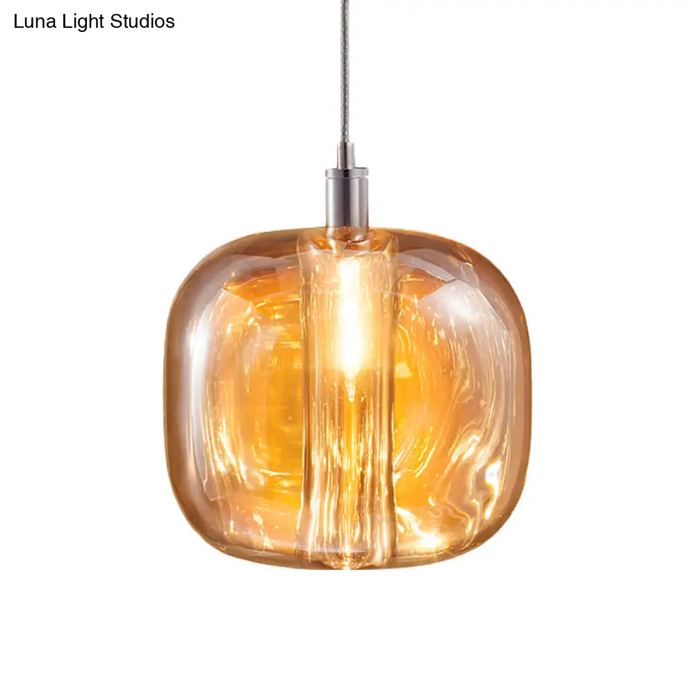 Modern Designer Drum Suspension Pendant - Mirrored Clear/Amber/Smoke Glass 1 Light Hanging Lamp