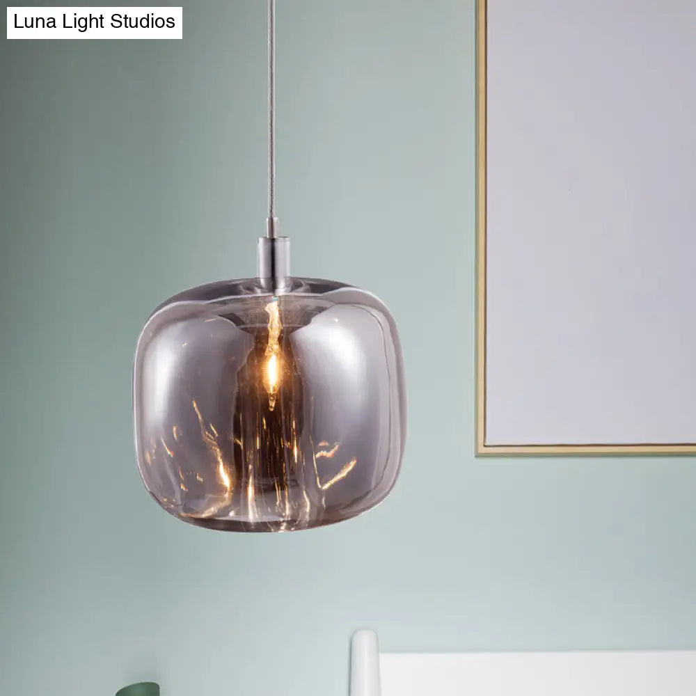 Mirrored Glass Designer Drum Pendant Lamp With Clear/Amber/Smoke Finish - 1 Light Hanging Fixture