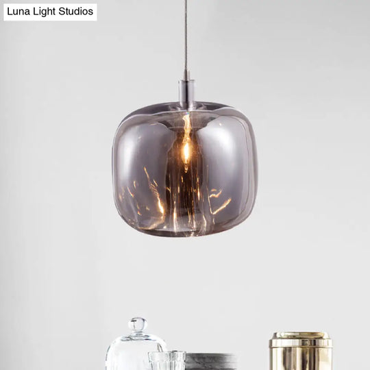 Mirrored Glass Designer Drum Pendant Lamp With Clear/Amber/Smoke Finish - 1 Light Hanging Fixture