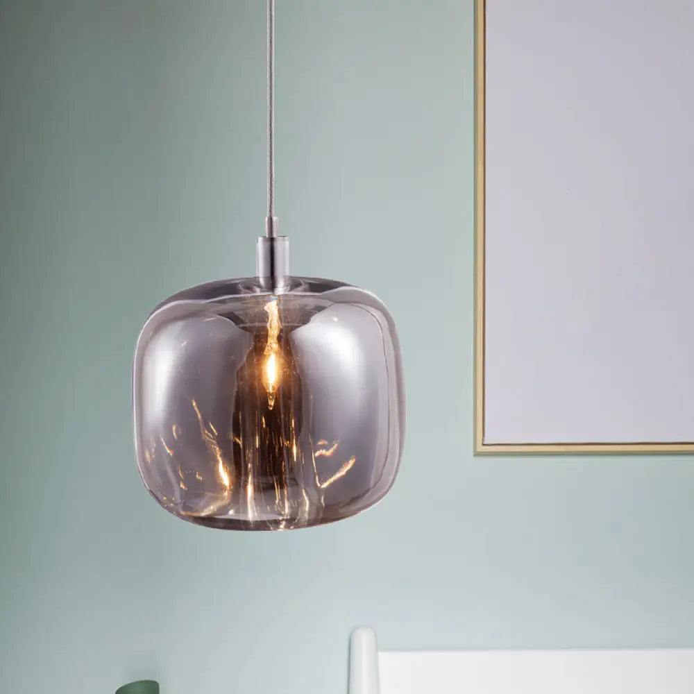 Modern Designer Drum Suspension Pendant - Mirrored Clear/Amber/Smoke Glass 1 Light Hanging Lamp