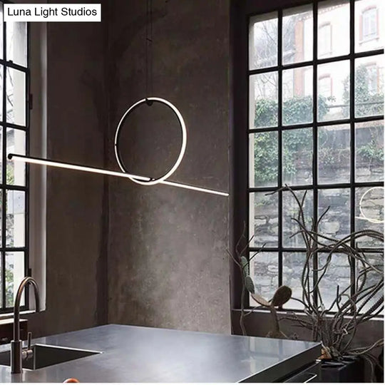 Modern Designer Line Art Pendant Ceiling Light With Led Island Lighting For Dining Room Black