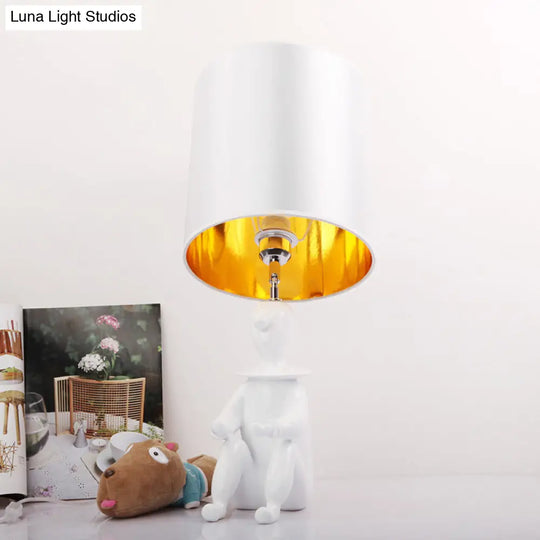 Modern Desk Lamp With Metal Cylinder Design And Sitting Boy Ideal For Kids Bedroom