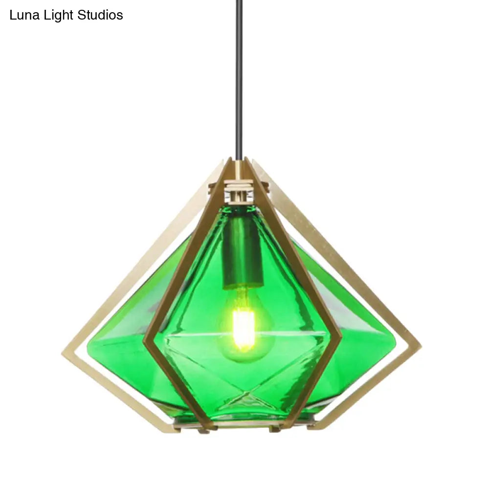 Modern Green/White Glass Diamond Pendant Light - 5/6.5/10 Width 1-Light Office Hanging Ceiling