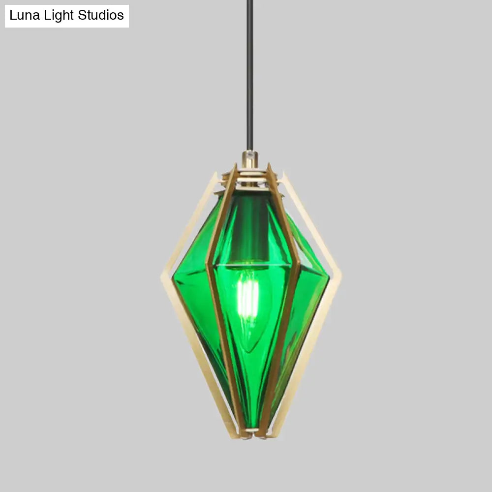 Modern Diamond Office Pendant Light Green/White Glass 5’/6.5’/10’ Wide 1-Light Hanging