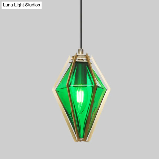 Modern Diamond Office Pendant Light Green/White Glass 5’/6.5’/10’ Wide 1-Light Hanging