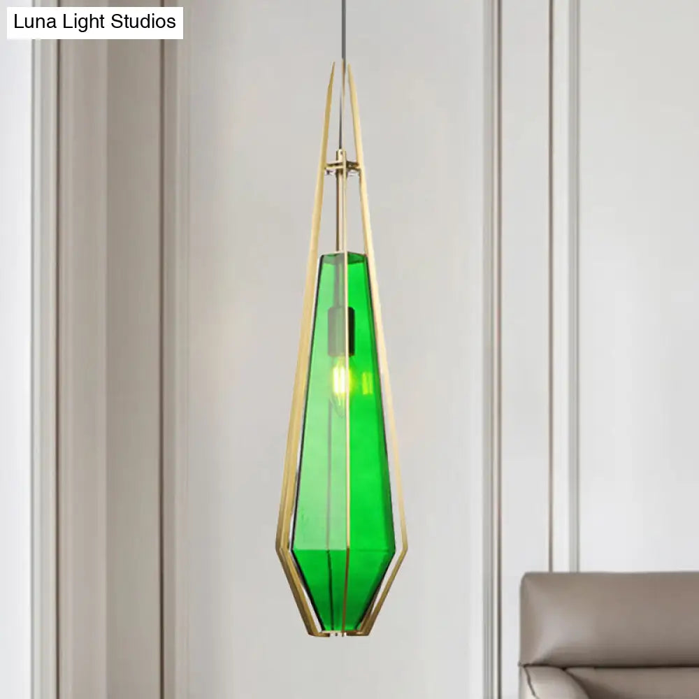 Modern Green/White Glass Diamond Pendant Light - 5/6.5/10 Width 1-Light Office Hanging Ceiling