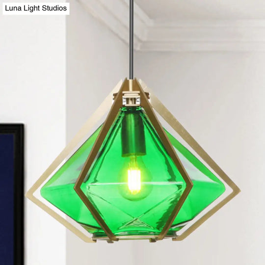 Modern Green/White Glass Diamond Pendant Light - 5/6.5/10 Width 1-Light Office Hanging Ceiling