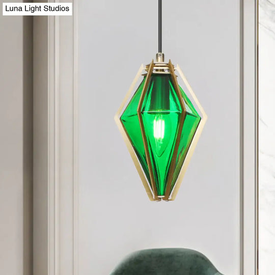 Modern Diamond Office Pendant Light Green/White Glass 5’/6.5’/10’ Wide 1-Light Hanging