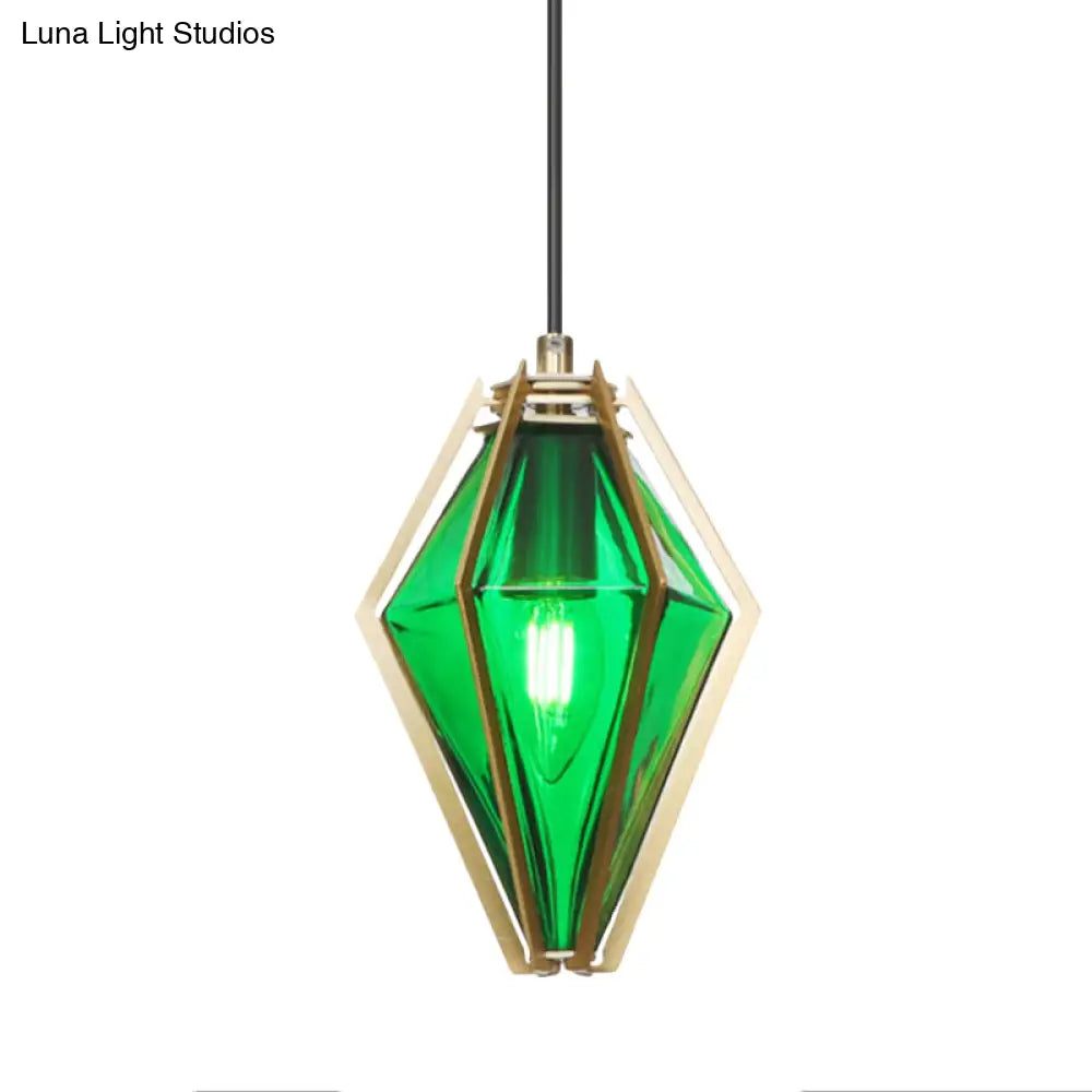 Modern Green/White Glass Diamond Pendant Light - 5/6.5/10 Width 1-Light Office Hanging Ceiling