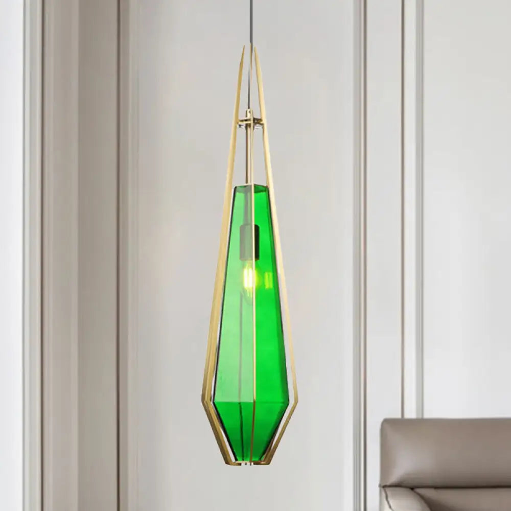 Modern Diamond Office Pendant Light Green/White Glass 5’/6.5’/10’ Wide 1-Light Hanging