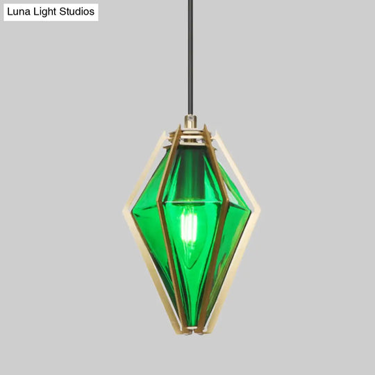 Modern Green/White Glass Diamond Pendant Light - 5/6.5/10 Width 1-Light Office Hanging Ceiling