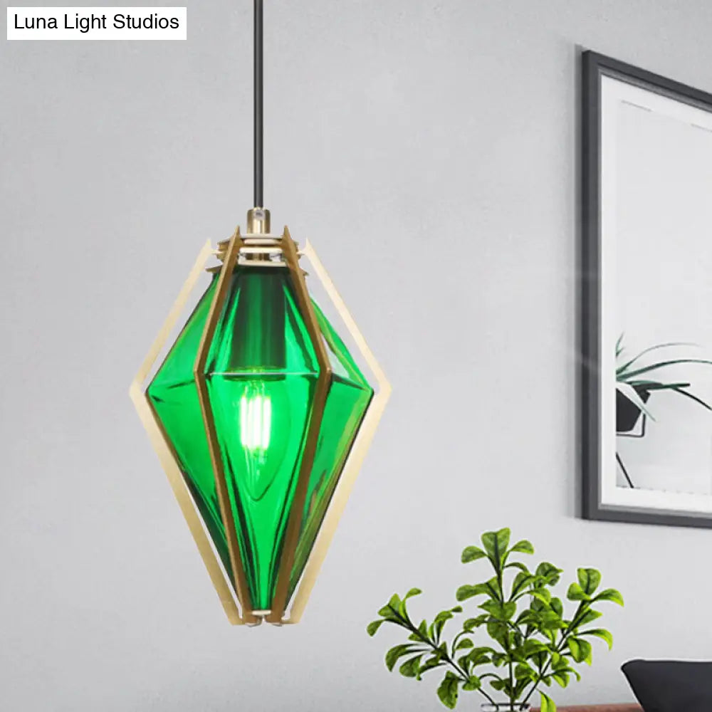 Modern Green/White Glass Diamond Pendant Light - 5/6.5/10 Width 1-Light Office Hanging Ceiling