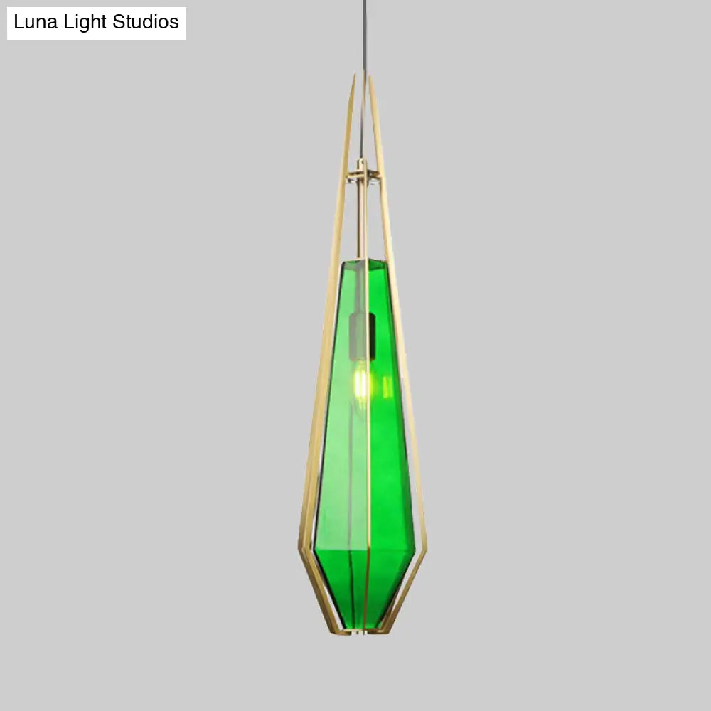 Modern Diamond Office Pendant Light Green/White Glass 5’/6.5’/10’ Wide 1-Light Hanging