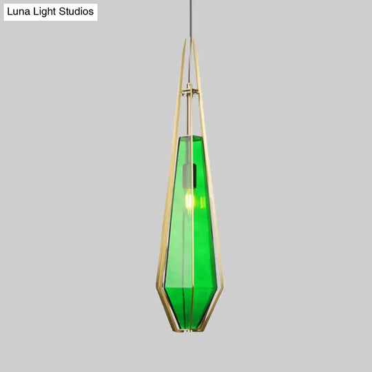 Modern Diamond Office Pendant Light Green/White Glass 5’/6.5’/10’ Wide 1-Light Hanging