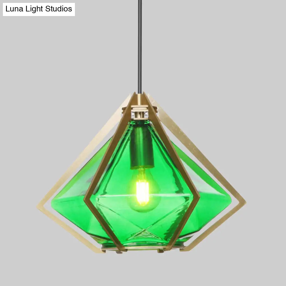 Modern Green/White Glass Diamond Pendant Light - 5/6.5/10 Width 1-Light Office Hanging Ceiling