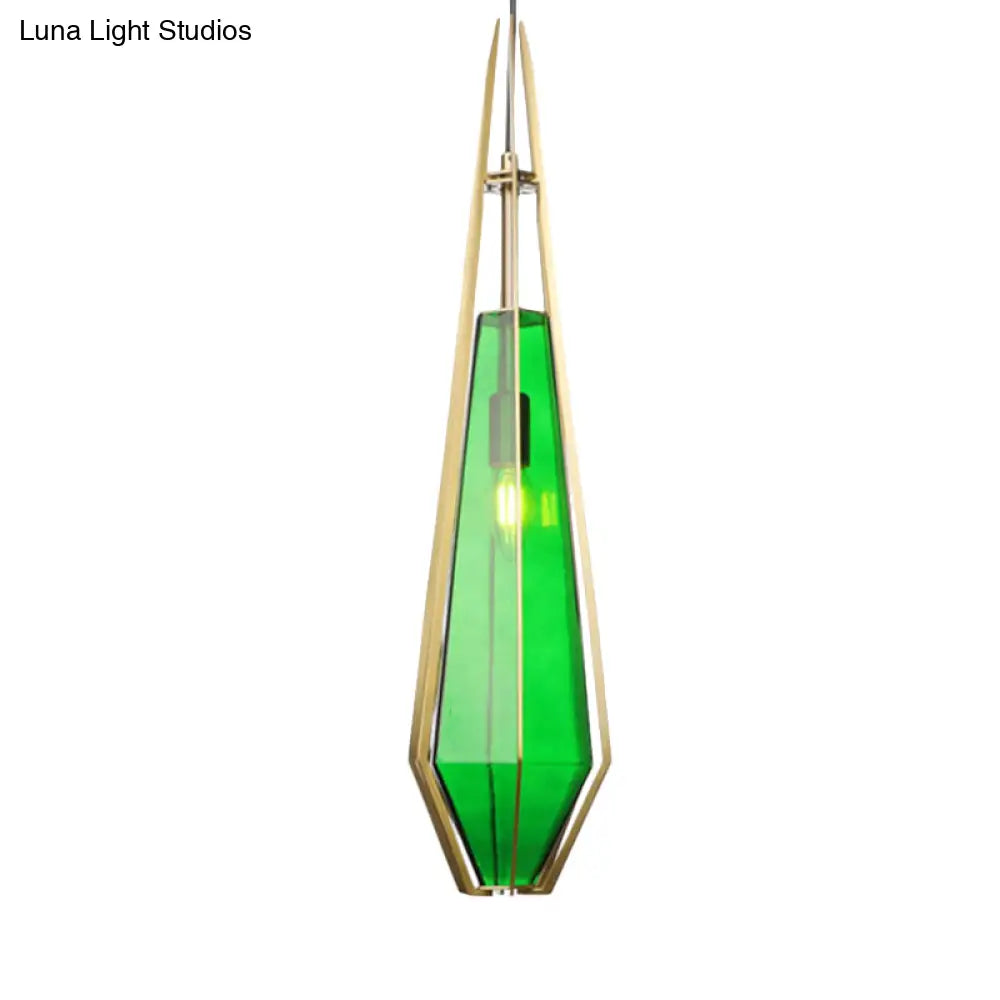 Modern Diamond Office Pendant Light Green/White Glass 5’/6.5’/10’ Wide 1-Light Hanging