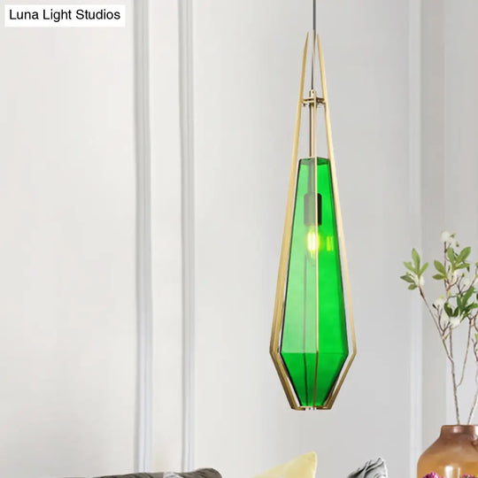 Modern Diamond Office Pendant Light Green/White Glass 5’/6.5’/10’ Wide 1-Light Hanging