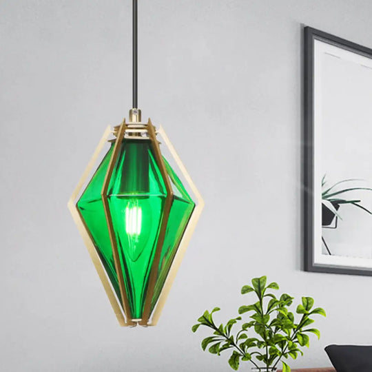 Modern Diamond Office Pendant Light Green/White Glass 5’/6.5’/10’ Wide 1-Light Hanging