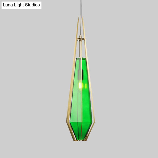 Modern Green/White Glass Diamond Pendant Light - 5/6.5/10 Width 1-Light Office Hanging Ceiling