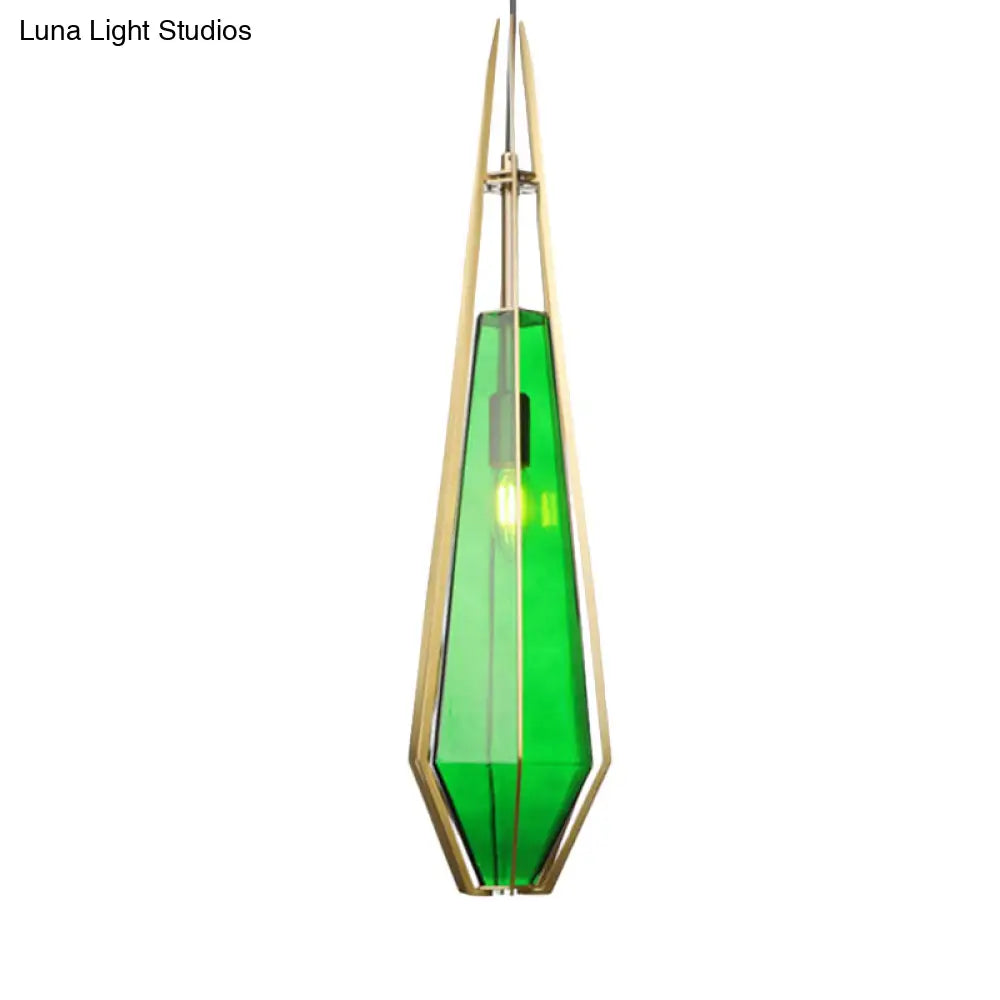 Modern Green/White Glass Diamond Pendant Light - 5/6.5/10 Width 1-Light Office Hanging Ceiling