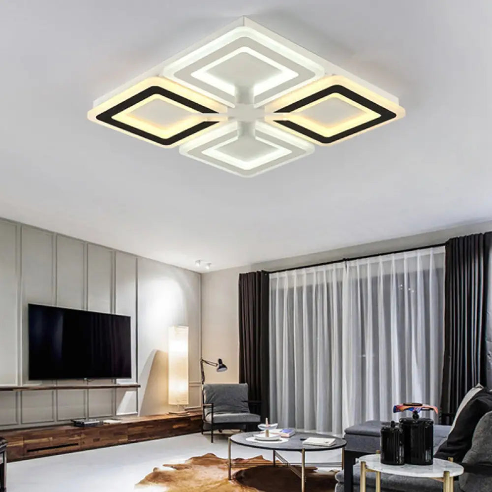 Modern Diamond Pattern Flushmount Light With Acrylic Led - Warm/White Glow Ideal For Living Room
