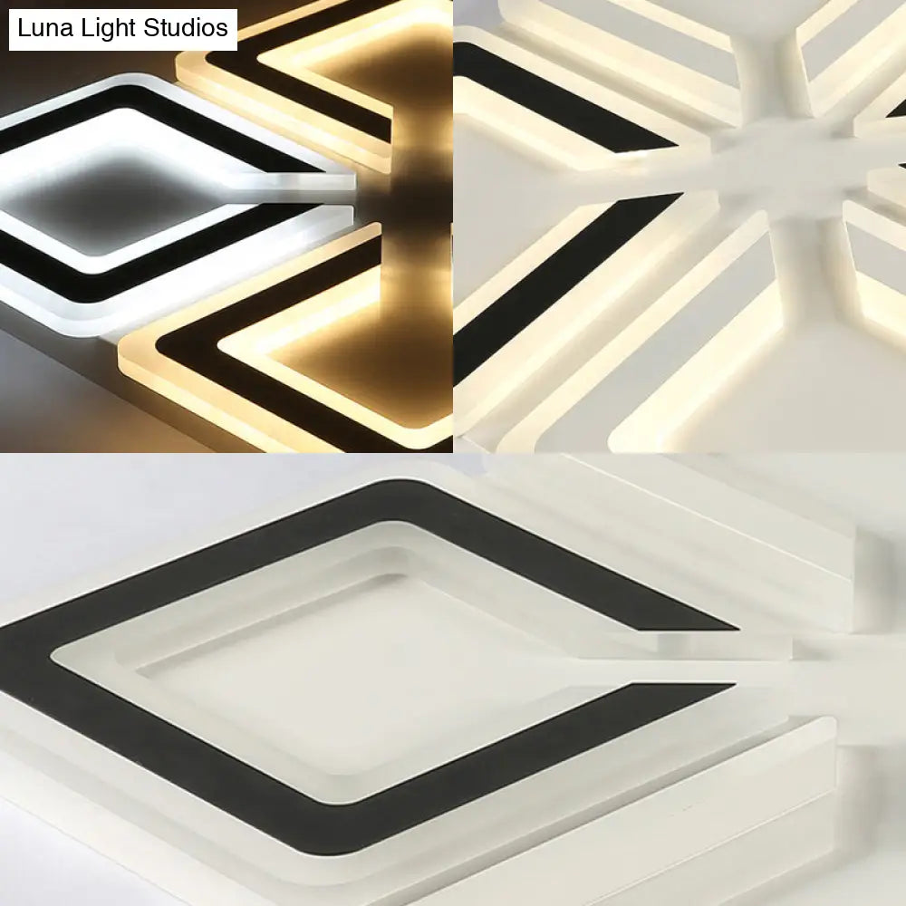 Modern Diamond Pattern Flushmount Light With Acrylic Led - Warm/White Glow Ideal For Living Room