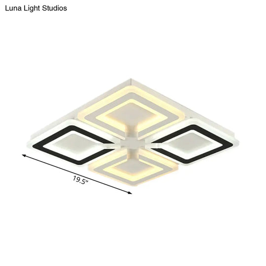 Modern Diamond Pattern Flushmount Light With Acrylic Led - Warm/White Glow Ideal For Living Room