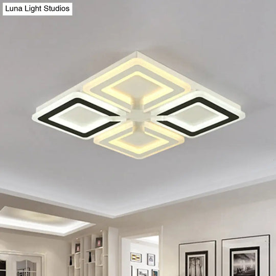 Modern Diamond Pattern Flushmount Light With Acrylic Led - Warm/White Glow Ideal For Living Room