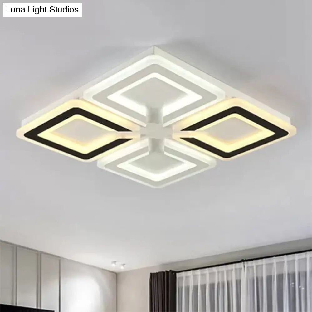 Modern Diamond Pattern Flushmount Light With Acrylic Led - Warm/White Glow Ideal For Living Room