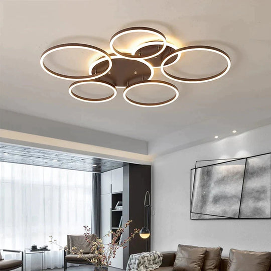 Modern Dimmable LED Ceiling Lights Brown Rings Ceiling Lighting For Kitchen Bedroom Industrial Home Decor Living Room Lights