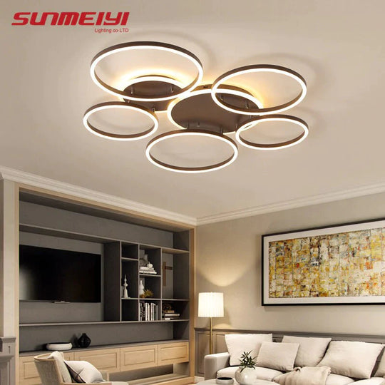 Modern Dimmable LED Ceiling Lights Brown Rings Ceiling Lighting For Kitchen Bedroom Industrial Home Decor Living Room Lights