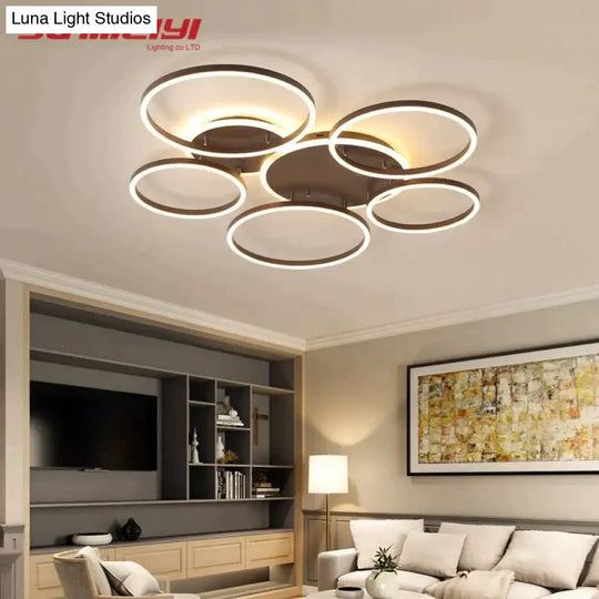 Modern Dimmable Led Ceiling Lights Brown Rings Lighting For Kitchen Bedroom Industrial Home Decor