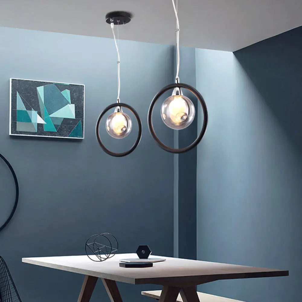 Modern Dimpled Blown Glass Round Pendant Lighting - Led Hanging Ceiling Lamp 1 / Black