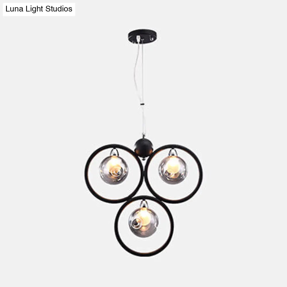 Modern Dimpled Blown Glass Pendant Lights With Led - Black Finish