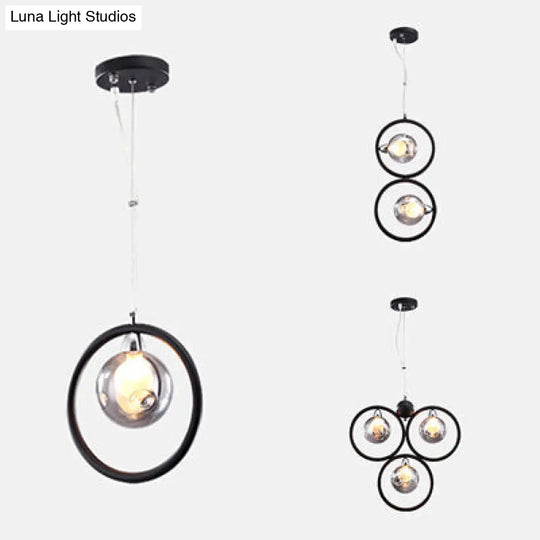 Modern Dimpled Blown Glass Pendant Lights With Led - Black Finish