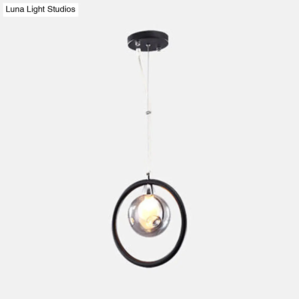 Modern Dimpled Blown Glass Pendant Lights With Led - Black Finish