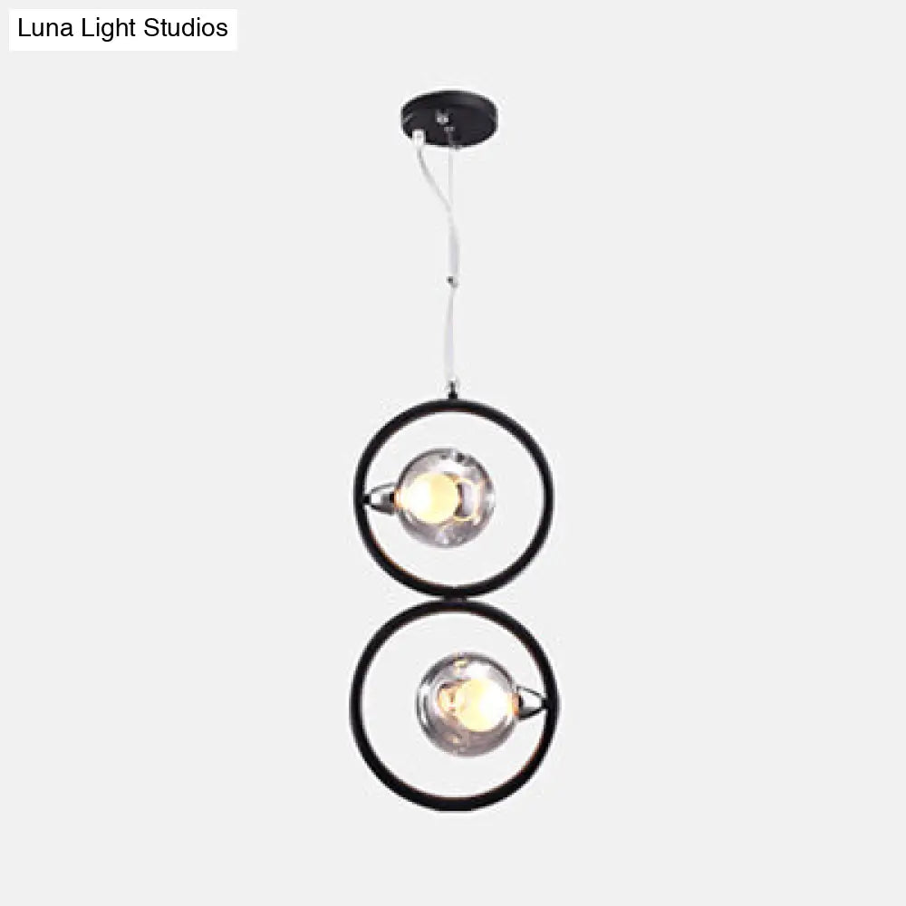 Modern Dimpled Blown Glass Pendant Lights With Led - Black Finish