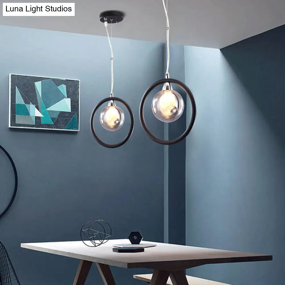 Modern Dimpled Blown Glass Pendant Lights With Led - Black Finish 1 /