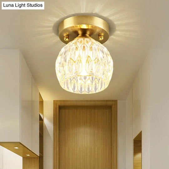 Modern Dimpled Crystal Flush Mount Ceiling Light For Corridor - 1 Brass Fixture