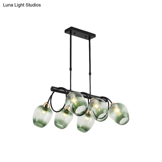 Modern Dimpled Glass Wine Cup Island Light With 6/8/10-Head Black Suspended Fixture Blue/Green Ombre