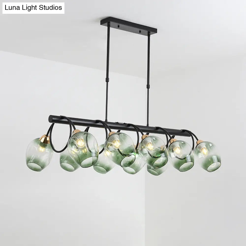 Modern Dimpled Glass Wine Cup Island Light With 6/8/10-Head Black Suspended Fixture Blue/Green Ombre