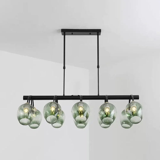 Modern Dimpled Glass Wine Cup Island Light With 6/8/10-Head Black Suspended Fixture Blue/Green Ombre