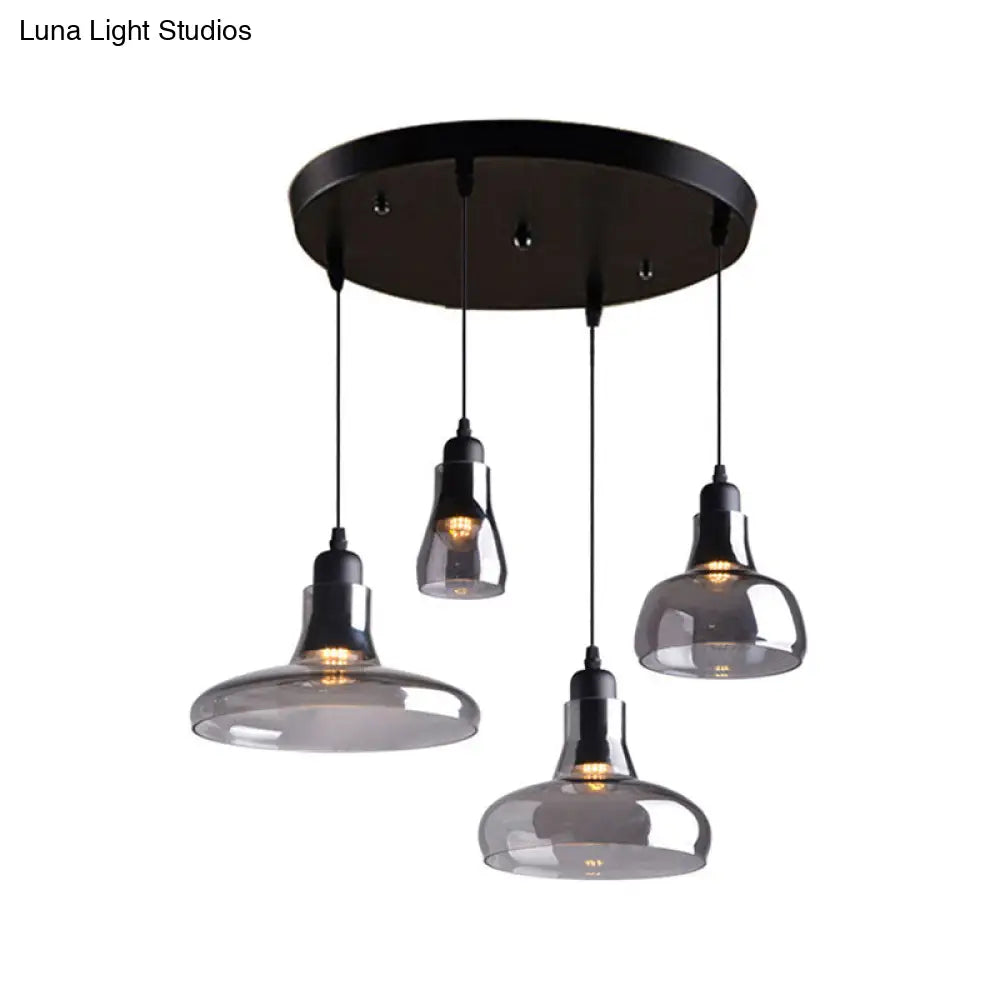 Modern Dining Room Hanging Ceiling Light - 4 Lights Round/Linear Canopy Multi Pendant With Smoked