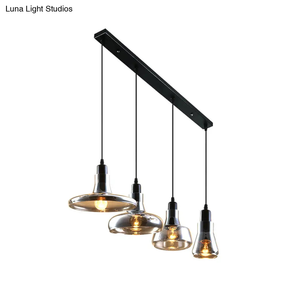 Modern Dining Room Hanging Ceiling Light - 4 Lights Round/Linear Canopy Multi Pendant With Smoked