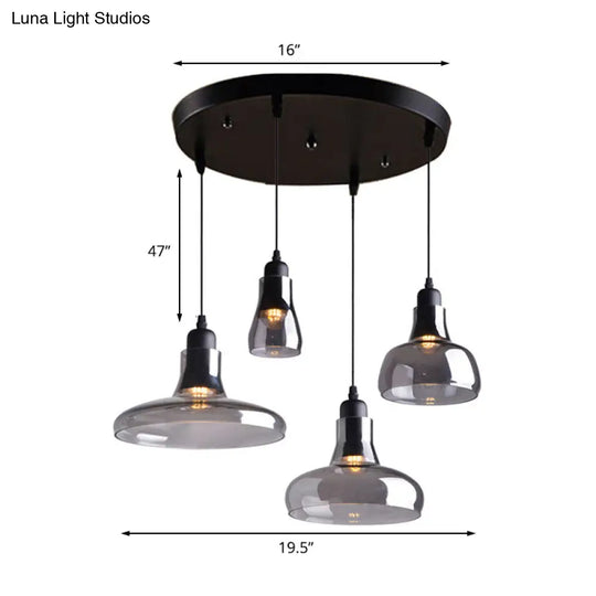 Modern Dining Room Hanging Ceiling Light - 4 Lights Round/Linear Canopy Multi Pendant With Smoked